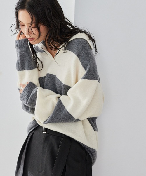 BARNYARDSTORM(バンヤードストーム)の「BARNYARDSTORM / ラガーニット 【YouTube「i.style closet」紹介アイテム】(ニット/セーター・レディース・ネイビー/オフホワイト/ブラウン/ホワイト・FREE)」の6枚目の写真