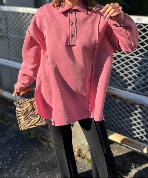 【セール】【2024新作！】ウラケ裏起毛 配色メロー オーバーサイズ ポロスウェット（スウェット）｜mi via loca（ミヴィアロカ）