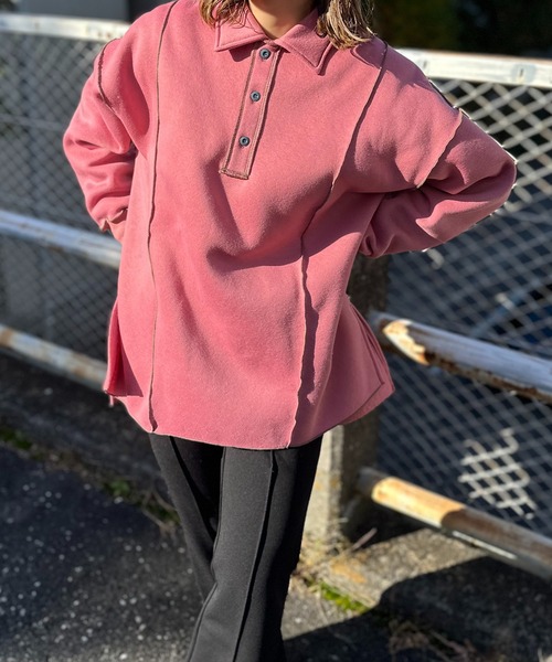 【セール】【2024新作！】ウラケ裏起毛 配色メロー オーバーサイズ ポロスウェット（スウェット）｜mi via loca（ミヴィアロカ）