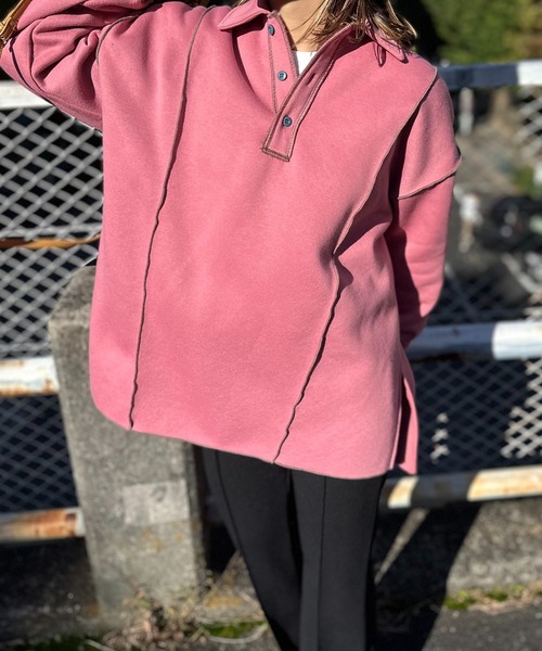 【セール】【2024新作！】ウラケ裏起毛 配色メロー オーバーサイズ ポロスウェット（スウェット）｜mi via loca（ミヴィアロカ）