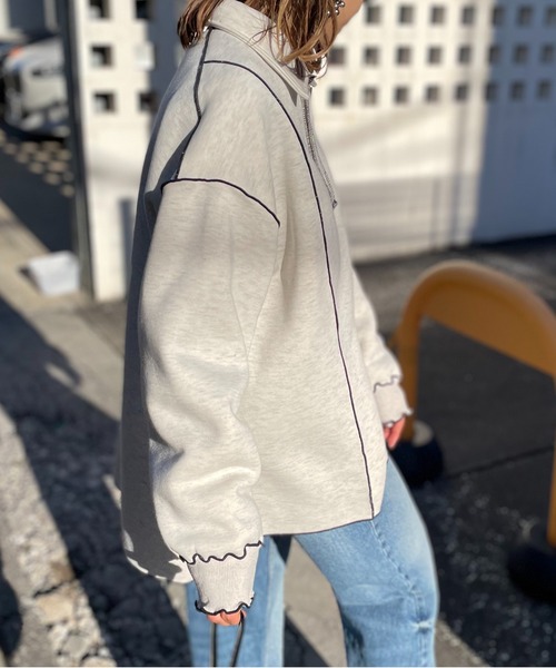 【セール】【2024新作！】ウラケ裏起毛 配色メロー オーバーサイズ ポロスウェット（スウェット）｜mi via loca（ミヴィアロカ）