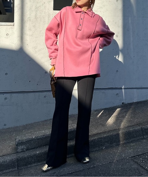 【セール】【2024新作！】ウラケ裏起毛 配色メロー オーバーサイズ ポロスウェット（スウェット）｜mi via loca（ミヴィアロカ）