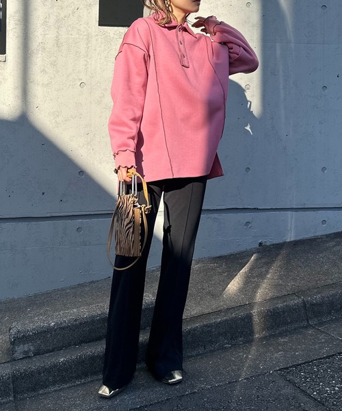 【セール】【2024新作！】ウラケ裏起毛 配色メロー オーバーサイズ ポロスウェット（スウェット）｜mi via loca（ミヴィアロカ）