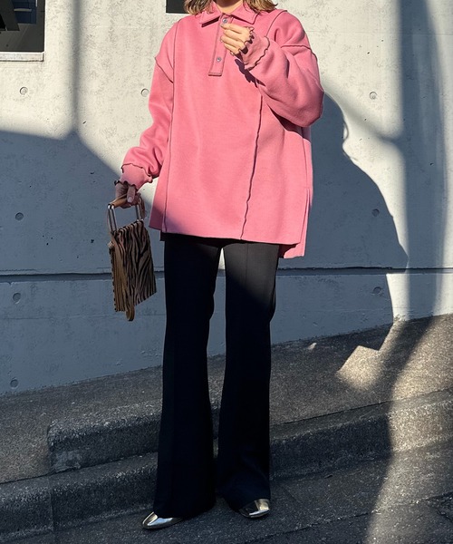 【セール】【2024新作！】ウラケ裏起毛 配色メロー オーバーサイズ ポロスウェット（スウェット）｜mi via loca（ミヴィアロカ）