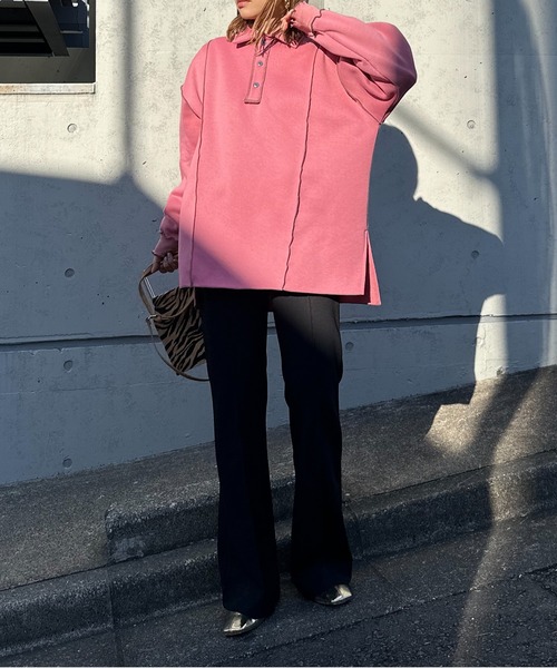 【セール】【2024新作！】ウラケ裏起毛 配色メロー オーバーサイズ ポロスウェット（スウェット）｜mi via loca（ミヴィアロカ）