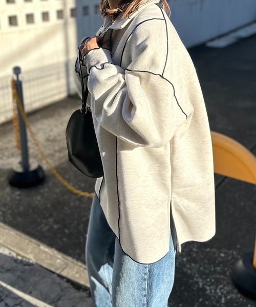 【セール】【2024新作！】ウラケ裏起毛 配色メロー オーバーサイズ ポロスウェット（スウェット）｜mi via loca（ミヴィアロカ）