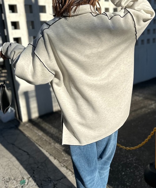 【セール】【2024新作！】ウラケ裏起毛 配色メロー オーバーサイズ ポロスウェット（スウェット）｜mi via loca（ミヴィアロカ）