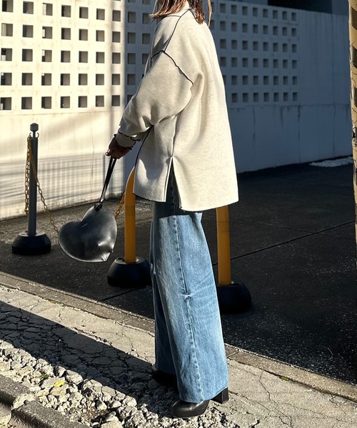 【セール】【2024新作！】ウラケ裏起毛 配色メロー オーバーサイズ ポロスウェット（スウェット）｜mi via loca（ミヴィアロカ）