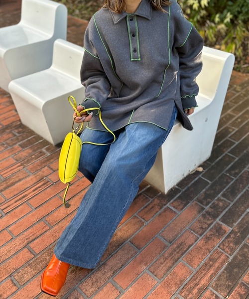 【セール】【2024新作！】ウラケ裏起毛 配色メロー オーバーサイズ ポロスウェット（スウェット）｜mi via loca（ミヴィアロカ）