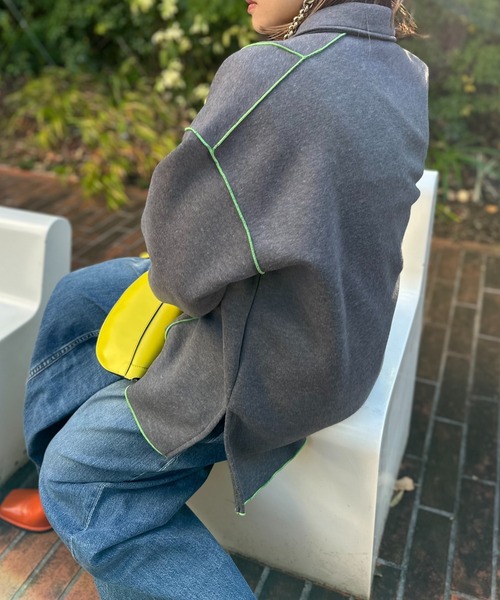 【セール】【2024新作！】ウラケ裏起毛 配色メロー オーバーサイズ ポロスウェット（スウェット）｜mi via loca（ミヴィアロカ）