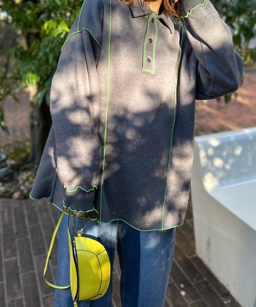 【セール】【2024新作！】ウラケ裏起毛 配色メロー オーバーサイズ ポロスウェット（スウェット）｜mi via loca（ミヴィアロカ）