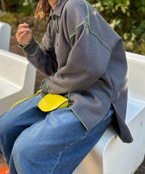 【セール】【2024新作！】ウラケ裏起毛 配色メロー オーバーサイズ ポロスウェット（スウェット）｜mi via loca（ミヴィアロカ）