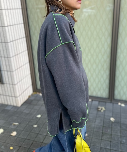 【セール】【2024新作！】ウラケ裏起毛 配色メロー オーバーサイズ ポロスウェット（スウェット）｜mi via loca（ミヴィアロカ）