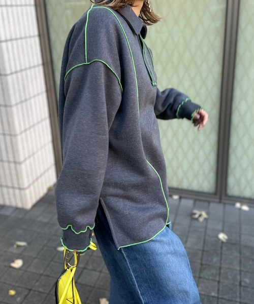 【セール】【2024新作！】ウラケ裏起毛 配色メロー オーバーサイズ ポロスウェット（スウェット）｜mi via loca（ミヴィアロカ）