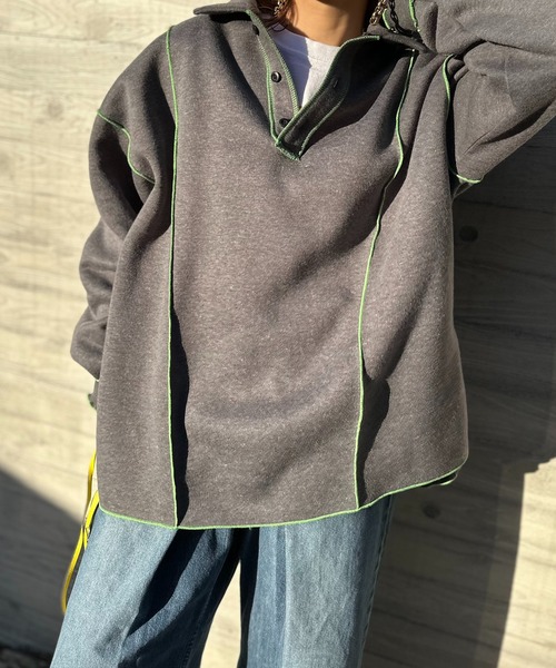 【セール】【2024新作！】ウラケ裏起毛 配色メロー オーバーサイズ ポロスウェット（スウェット）｜mi via loca（ミヴィアロカ）