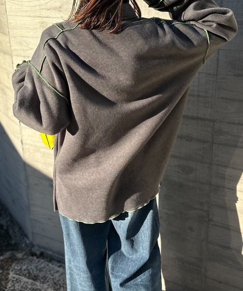 【セール】【2024新作！】ウラケ裏起毛 配色メロー オーバーサイズ ポロスウェット（スウェット）｜mi via loca（ミヴィアロカ）