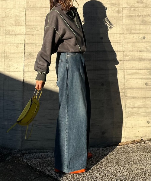 【セール】【2024新作！】ウラケ裏起毛 配色メロー オーバーサイズ ポロスウェット（スウェット）｜mi via loca（ミヴィアロカ）