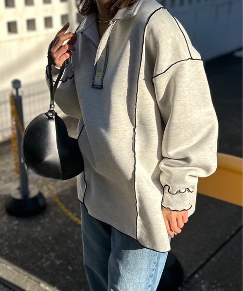 【セール】【2024新作！】ウラケ裏起毛 配色メロー オーバーサイズ ポロスウェット（スウェット）｜mi via loca（ミヴィアロカ）