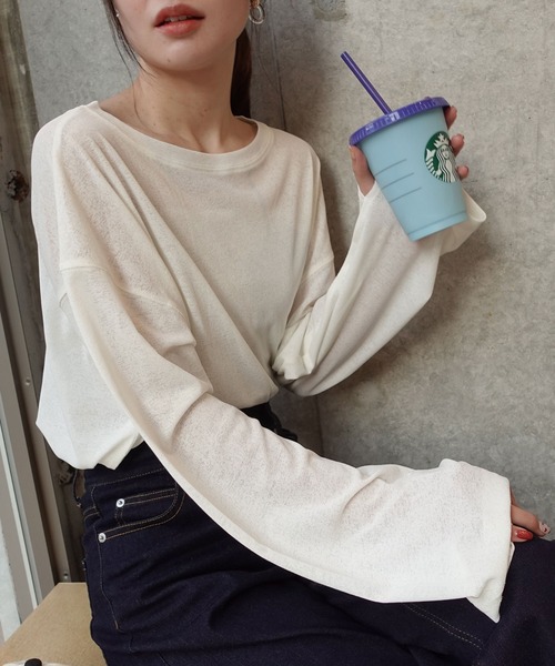 CORNERS（コーナーズ）の「サムホール付きサイドスリットシアートップス（Tシャツ/カットソー・レディース・アイボリー/グレー/ライム/ブラック・M）」の2枚目の写真