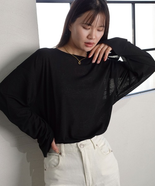 CORNERS（コーナーズ）の「サムホール付きサイドスリットシアートップス（Tシャツ/カットソー・レディース・アイボリー/グレー/ライム/ブラック・M）」の3枚目の写真