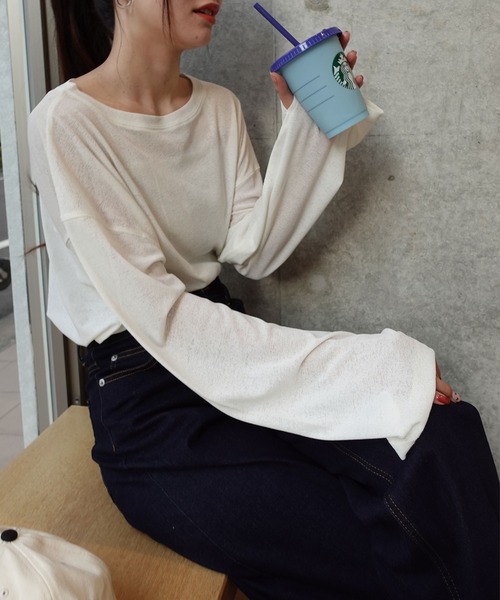 CORNERS（コーナーズ）の「サムホール付きサイドスリットシアートップス（Tシャツ/カットソー・レディース・アイボリー/グレー/ライム/ブラック・M）」の9枚目の写真