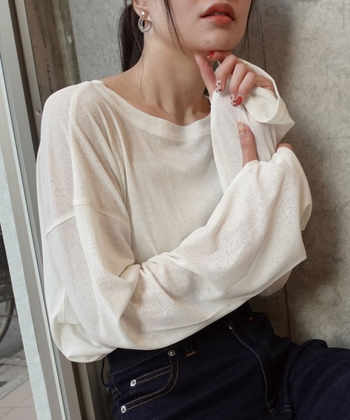 CORNERS（コーナーズ）の「サムホール付きサイドスリットシアートップス（Tシャツ/カットソー・レディース・アイボリー/グレー/ライム/ブラック・M）」の11枚目の写真