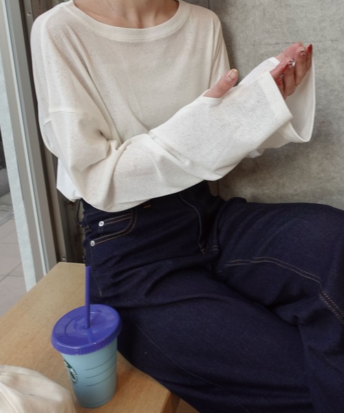 CORNERS（コーナーズ）の「サムホール付きサイドスリットシアートップス（Tシャツ/カットソー・レディース・アイボリー/グレー/ライム/ブラック・M）」の12枚目の写真