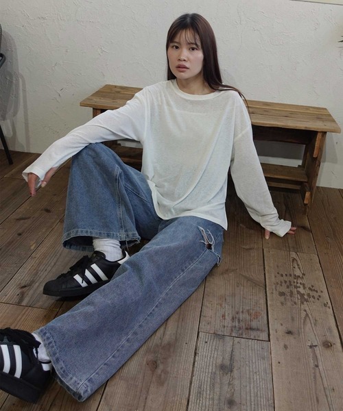 CORNERS（コーナーズ）の「サムホール付きサイドスリットシアートップス（Tシャツ/カットソー・レディース・アイボリー/グレー/ライム/ブラック・M）」の14枚目の写真