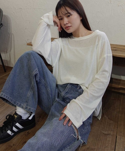 CORNERS（コーナーズ）の「サムホール付きサイドスリットシアートップス（Tシャツ/カットソー・レディース・アイボリー/グレー/ライム/ブラック・M）」の16枚目の写真