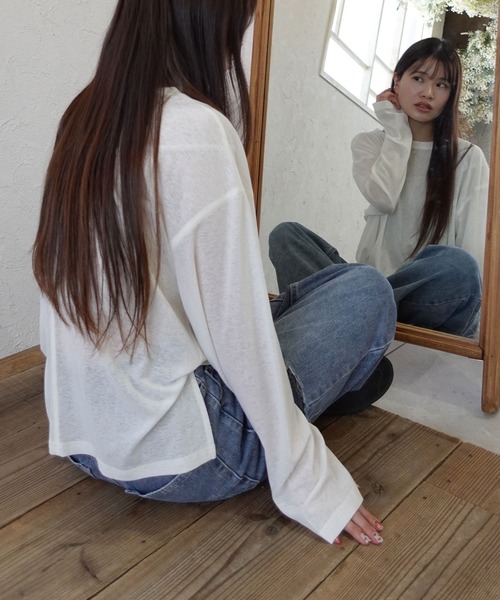 CORNERS（コーナーズ）の「サムホール付きサイドスリットシアートップス（Tシャツ/カットソー・レディース・アイボリー/グレー/ライム/ブラック・M）」の17枚目の写真