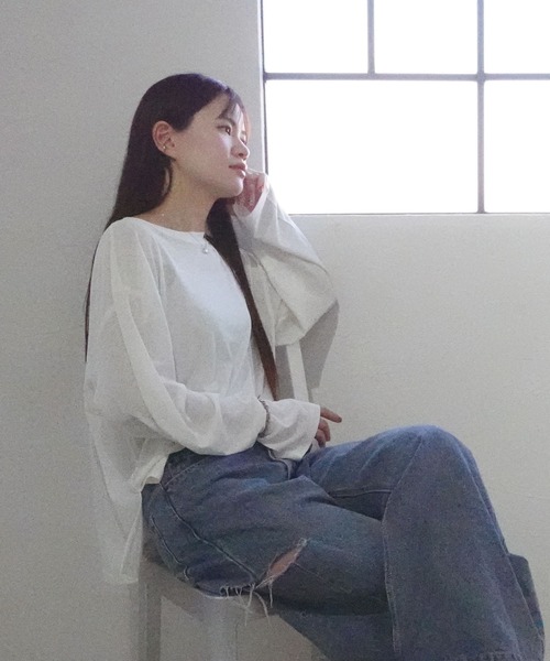 CORNERS（コーナーズ）の「サムホール付きサイドスリットシアートップス（Tシャツ/カットソー・レディース・アイボリー/グレー/ライム/ブラック・M）」の18枚目の写真