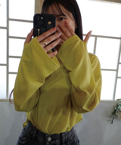 CORNERS（コーナーズ）の「サムホール付きサイドスリットシアートップス（Tシャツ/カットソー・レディース・アイボリー/グレー/ライム/ブラック・M）」の19枚目の写真