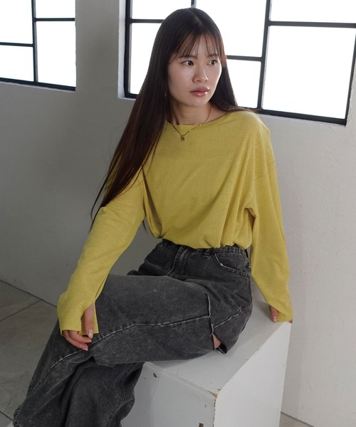 CORNERS(コーナーズ)の「サムホール付きサイドスリットシアートップス(Tシャツ/カットソー・レディース・アイボリー/グレー/ライム/ブラック・M)」の18枚目の写真