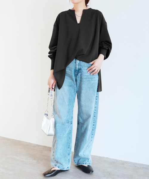 reca(レカ)の「キーネックカットジョーゼットブラウス(シャツ/ブラウス・レディース・ブラック/グレイッシュブルー・M)」の3枚目の写真