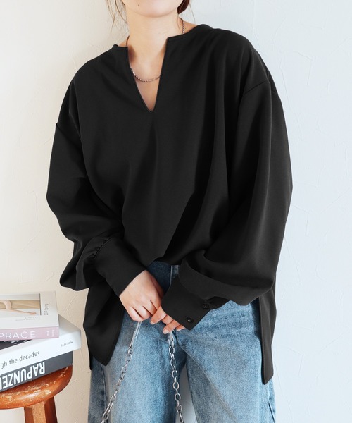 reca(レカ)の「キーネックカットジョーゼットブラウス(シャツ/ブラウス・レディース・ブラック/グレイッシュブルー・M)」の5枚目の写真