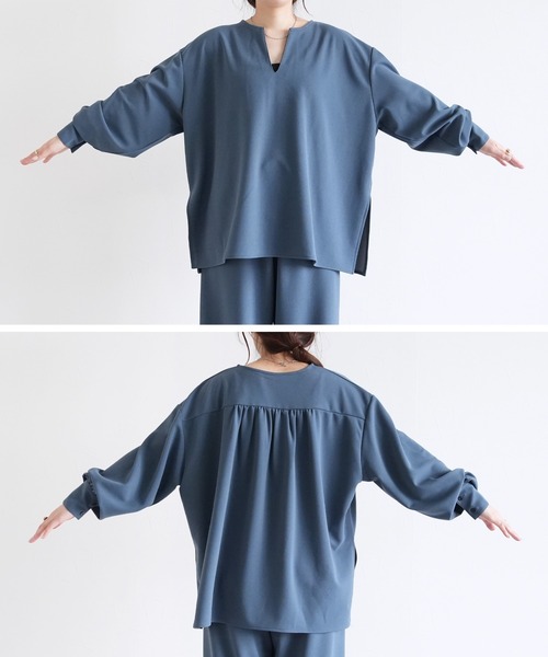 reca(レカ)の「キーネックカットジョーゼットブラウス(シャツ/ブラウス・レディース・ブラック/グレイッシュブルー・M)」の21枚目の写真