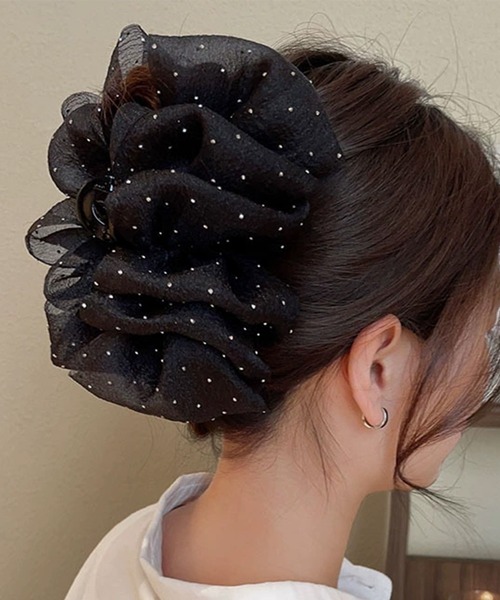 シュシュ風 ラメ ビッグサイズ バンスクリップ（バレッタ/ヘアクリップ