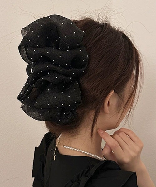 セール】シュシュ風 ラメ ビッグサイズ バンスクリップ（バレッタ/ヘア