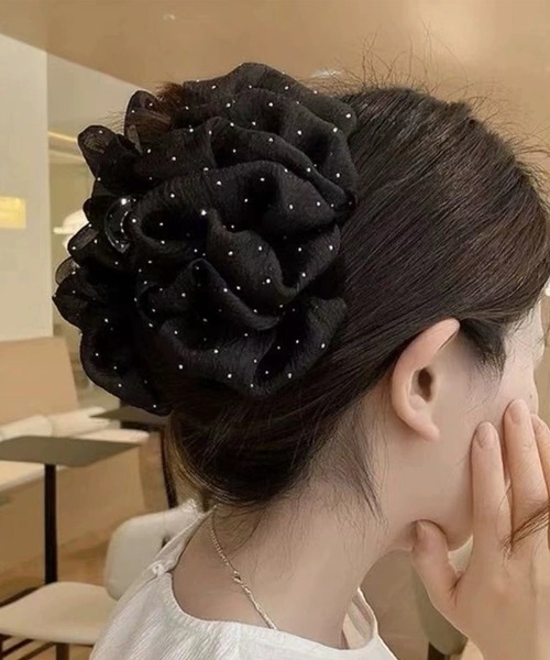 シュシュ風 ラメ ビッグサイズ バンスクリップ（バレッタ/ヘア