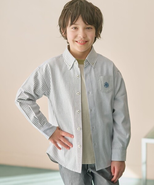 【140-170cm】オックスフォード ストライプコンビシャツ