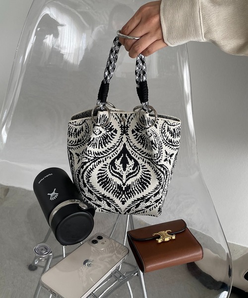 セール】コードストラップ 柄 ニット ハンドバッグ（ハンドバッグ