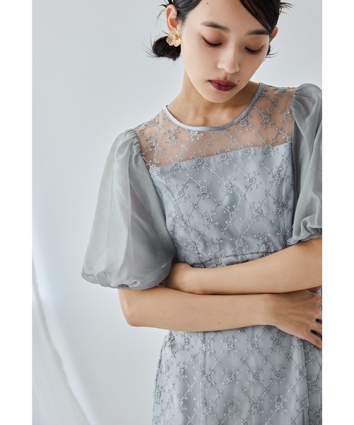 セール】ダイヤレースマーメイドドレス パフスリーブ パーティードレス