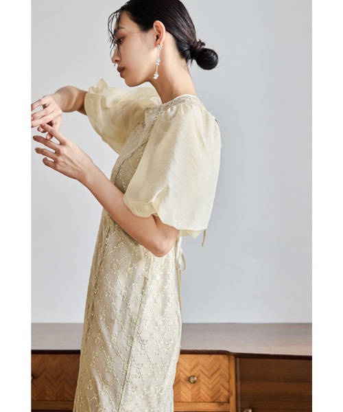 niana ニアナ　ダイヤレースマーメイドドレス　Mショート　お呼ばれドレス セール】ダイヤレースマーメイドドレス パフスリーブ パーティードレス