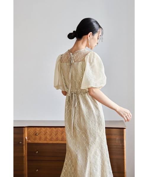 セール】ダイヤレースマーメイドドレス パフスリーブ パーティードレス