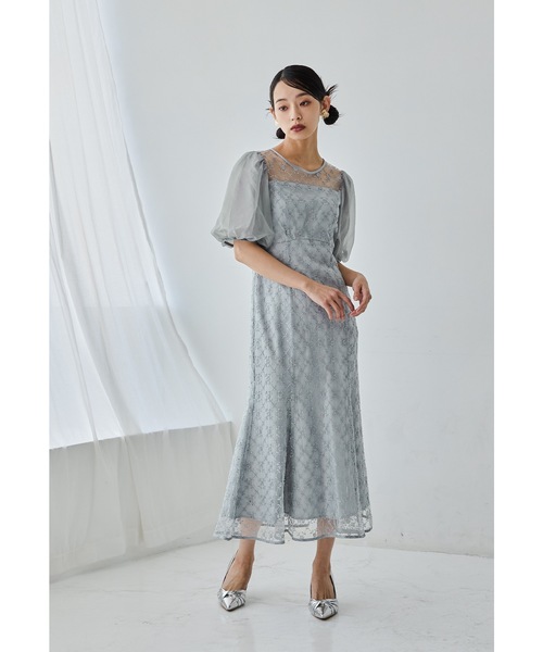 セール】ダイヤレースマーメイドドレス パフスリーブ パーティードレス