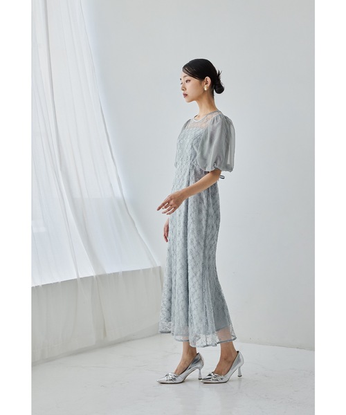 セール】ダイヤレースマーメイドドレス パフスリーブ パーティードレス