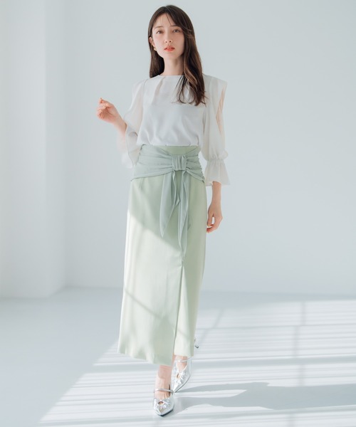 MISCH MASCH(ミッシュマッシュ)の「シフォンリボンタイトスカート(スカート・レディース・グリーン/アイボリー・S/M)」の3枚目の写真