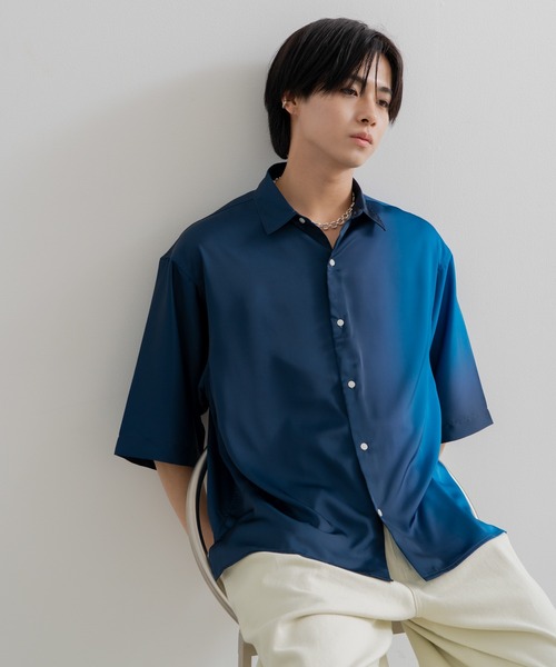 ヴィンテージライクグラデーションハーフスリーブデニムシャツ STYLEMIXER | ハーフスリーブシェイプデニムシャツ (シャツ