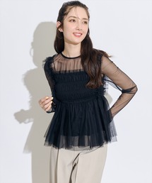 SWINGLE（スウィングル）の「デザインチュールシャーリングブラウス（チュニック）」