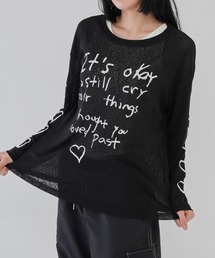 【 cunii 】ハートプリント シアー ロングTシャツ シースルー 長袖Tシャツ